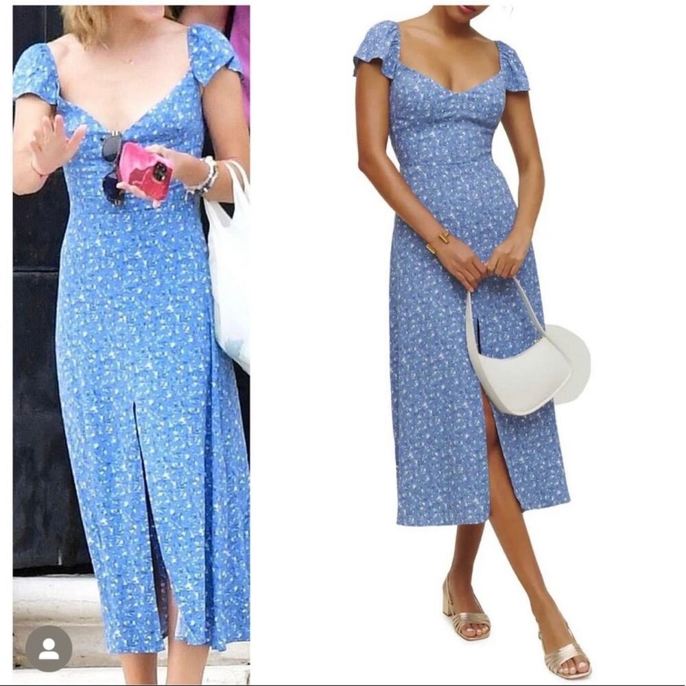 Reformation Blue Floral Midi Dress